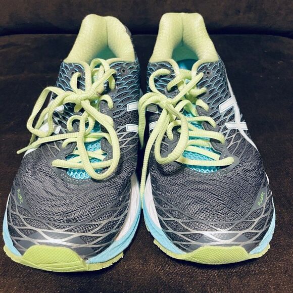 ASICS GEL NIMBUS 18 Grey Turquoise Lime Womens Size 7 US 38 EUR Medium B Width - Picture 2 of 8